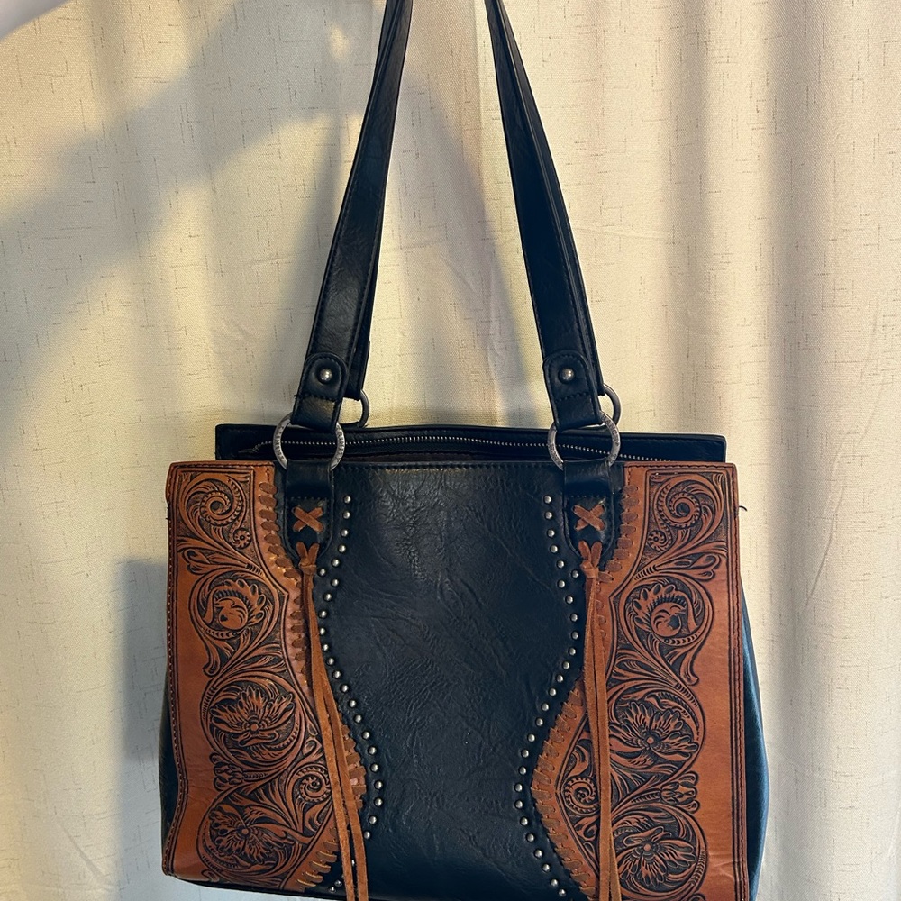 Black and Brown Leather Tote Bag